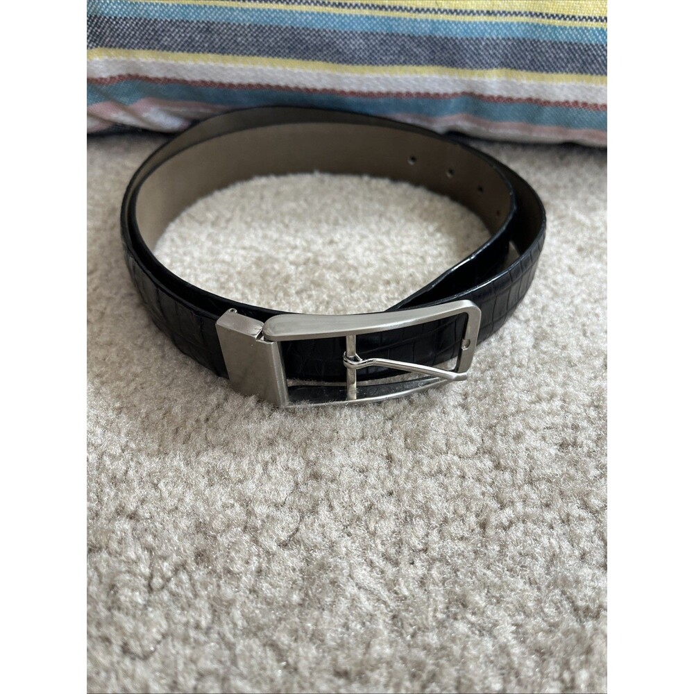 Italian Mens Crocodile Leather Belt Sz 36 Black Business Work Corporate Casual